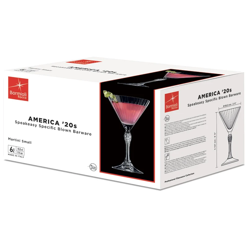 16.5 cl - America 20s Bicchiere Martini in Vetro - Set 6 Pezzi