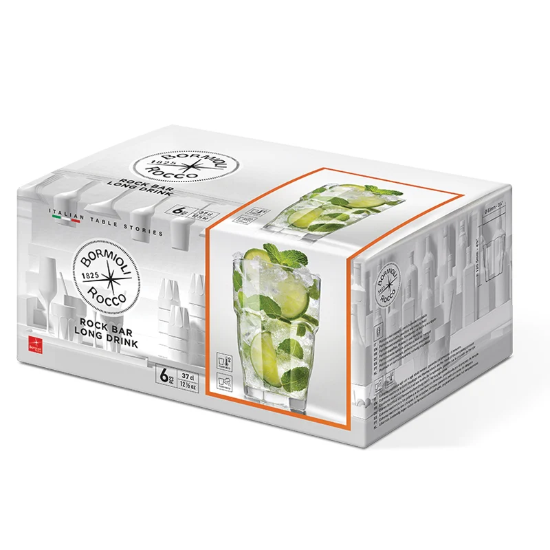 37 cl - Rock Bar Bicchiere Bibita in Vetro Temperato - Set 6 Pezzi