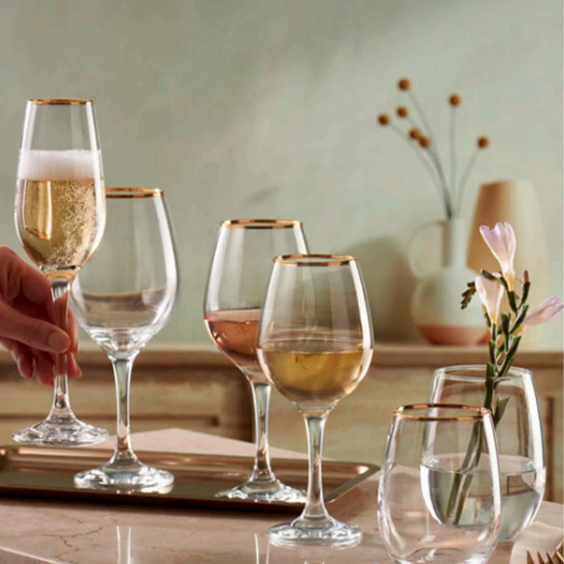20 cl - Golden Touch Calice Flute Bordo Dorato in Vetro - Set 6 Pezzi