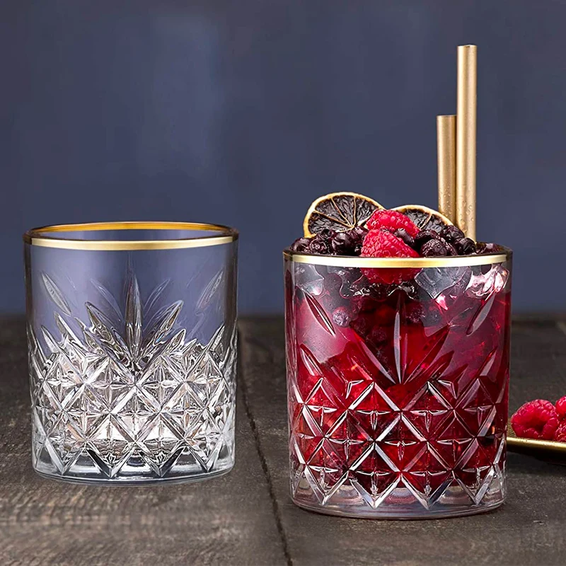 34.5 cl - Timeless Golden Touch Bicchiere Whisky Bordo Dorato in Vetro - Set 4 Pezzi