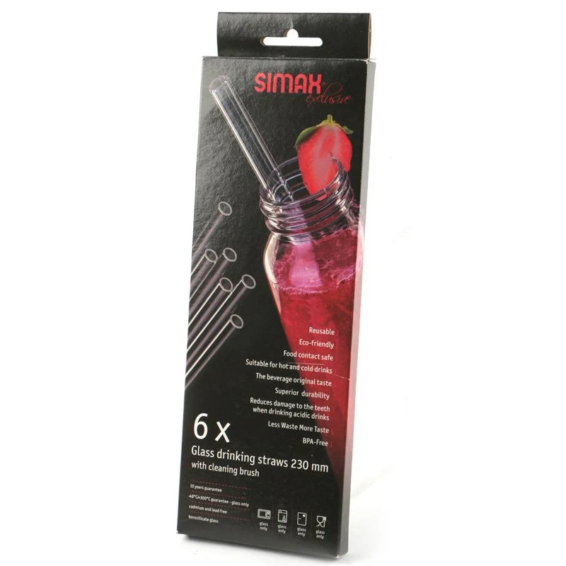 23 cm - Cannucce Riutilizzabili in Vetro - Set 6 Pezzi