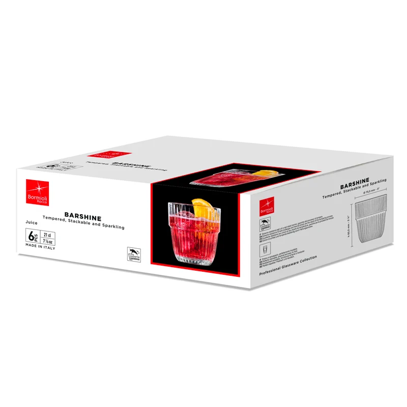 21 cl - Barshine Bicchiere Bibita in Vetro Temperato - Set 6 Pezzi