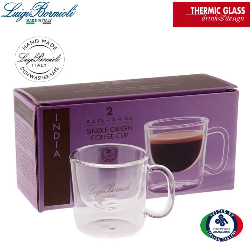 8.5 cl - Thermic Glass Tazzina Caffé India in Vetro Borosilicato - Set 2 Pezzi