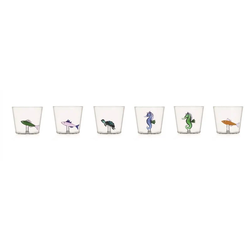30 cl - Marine Garden Bicchiere Acqua Pesci Con Alghe in Vetro Borosilicato - Set 6 Pezzi