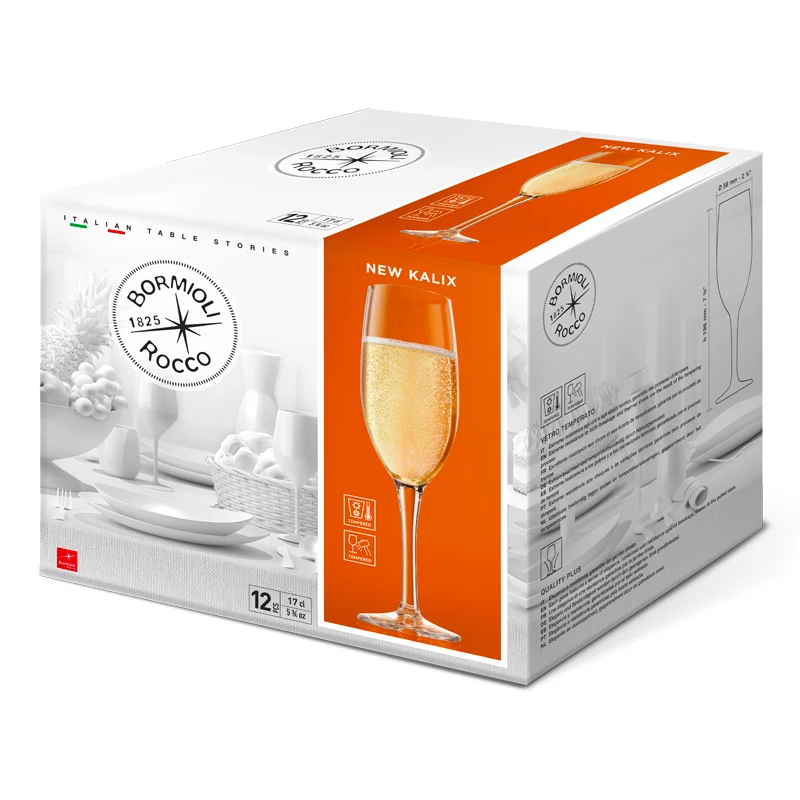 38 cl - New Kalix Calice Flute in Vetro Temperato - Set 12 Pezzi