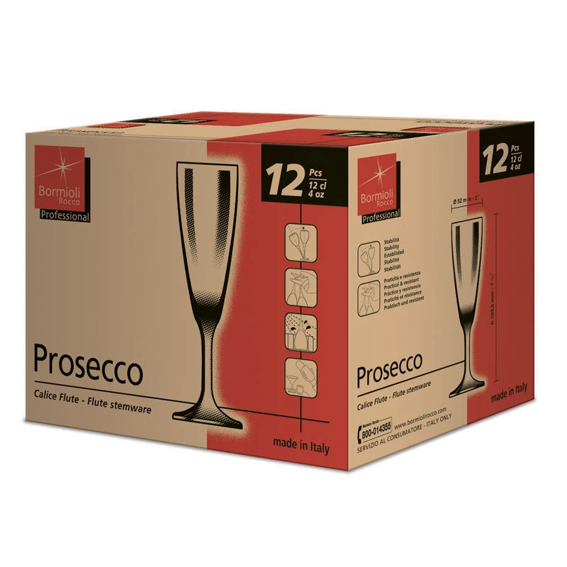 15 cl - Prosecco Calice Flute in Vetro - Set 12 Pezzi