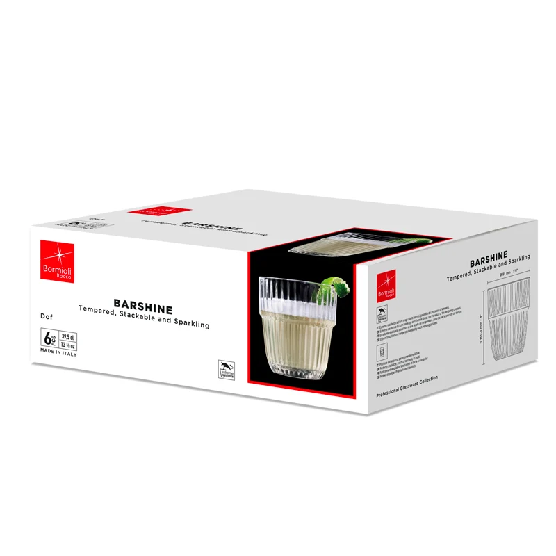 39.5 cl - Barshine Bicchiere Whisky in Vetro Temperato - Set 6 Pezzi