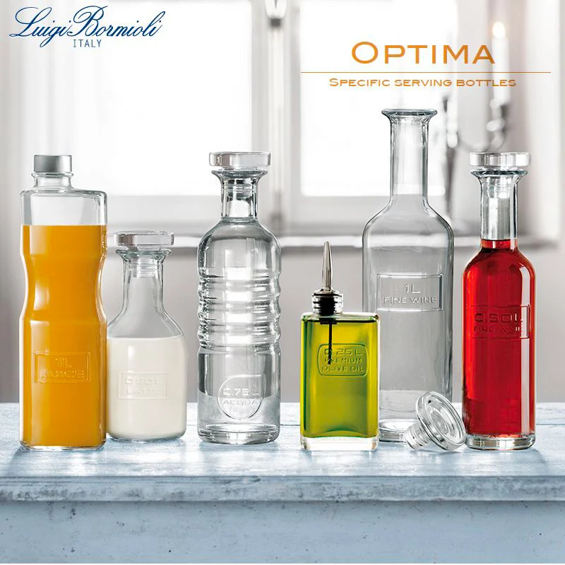 Optima Bottiglie Acqua Vino Olio e Aceto in Vetro - Set 4 Pezzi