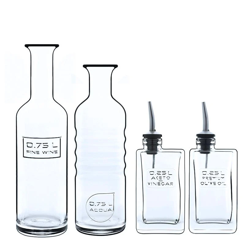 Optima Bottiglie Acqua Vino Olio e Aceto in Vetro - Set 4 Pezzi