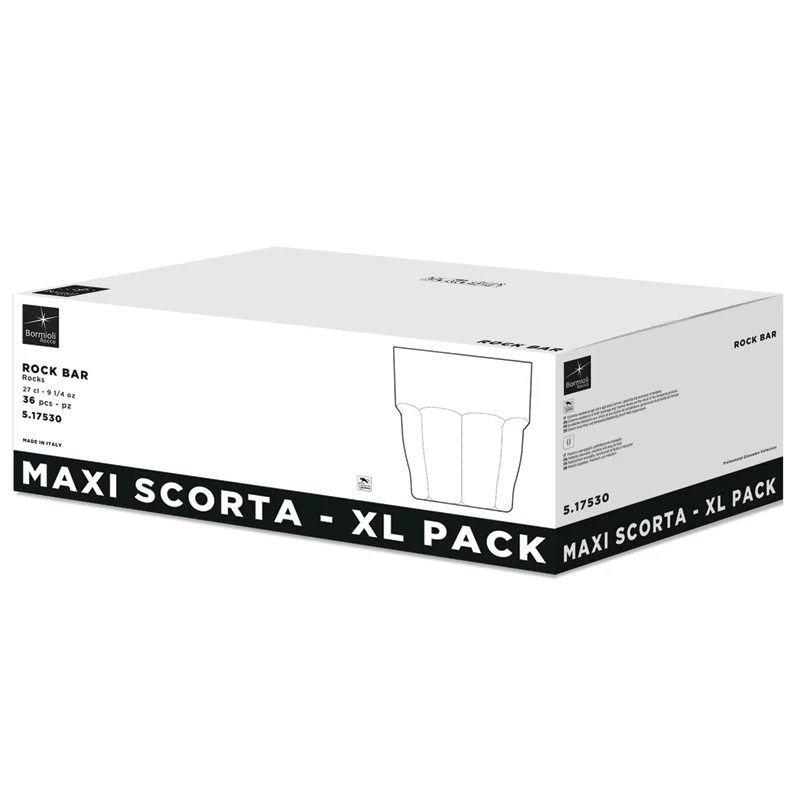 27 cl - Rock Bar Bicchiere Bibita in Vetro Temperato - Set 36 Pezzi