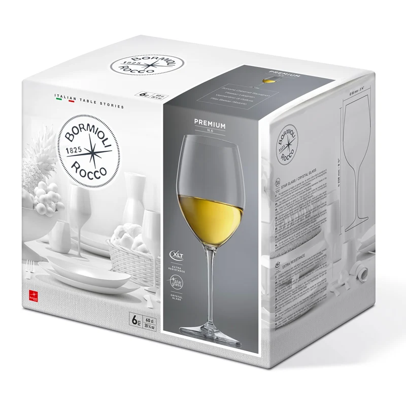 60 Cl Premium Calice Vino Bianco in Vetro - Set 6 Pezzi