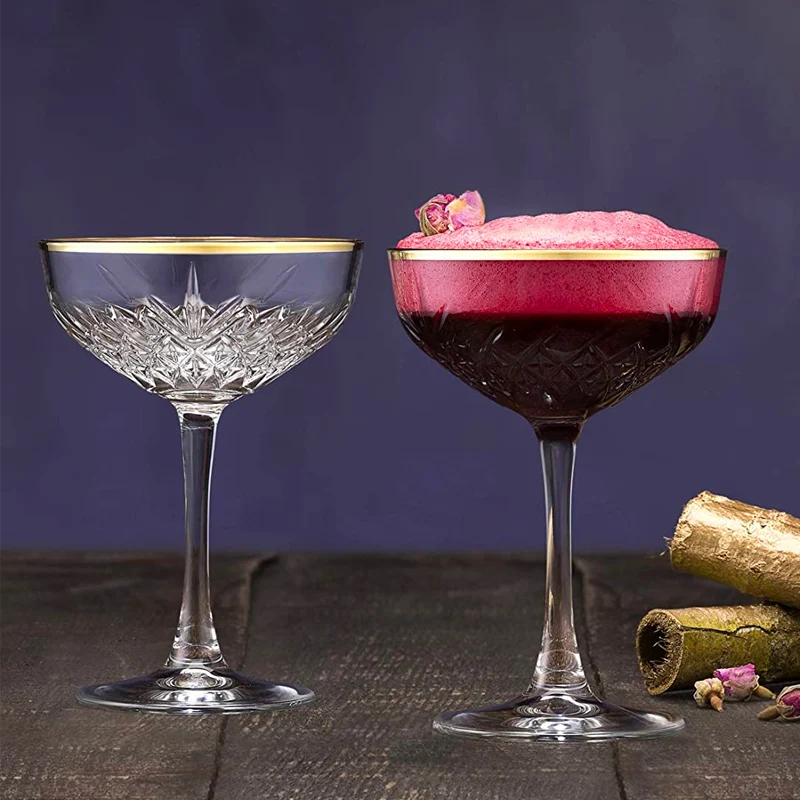 27 cl - Timeless Golden Touch Coppa Champagne Bordo Dorato in Vetro - Set 4 Pezzi