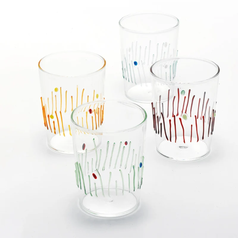 40 cl - 4 Stagioni Bicchiere Acqua Punti e Linee in Vetro Soffiato - Set 4 Pezzi