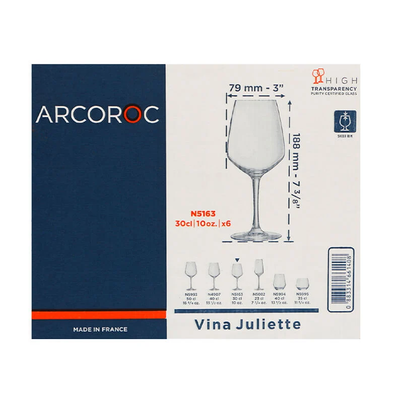 30 cl - Juliette Calice Vino Multiuso in Vetro - Set 6 Pezzi