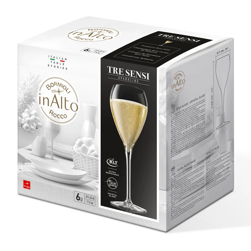 15 cl - InAlto Tre Sensi Calice Flute in Vetro - Set 6 Pezzi