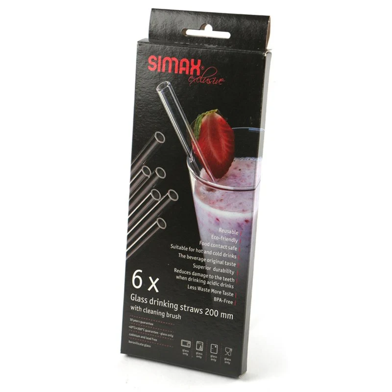 20 cm - Cannucce Riutilizzabili in Vetro - Set 6 Pezzi
