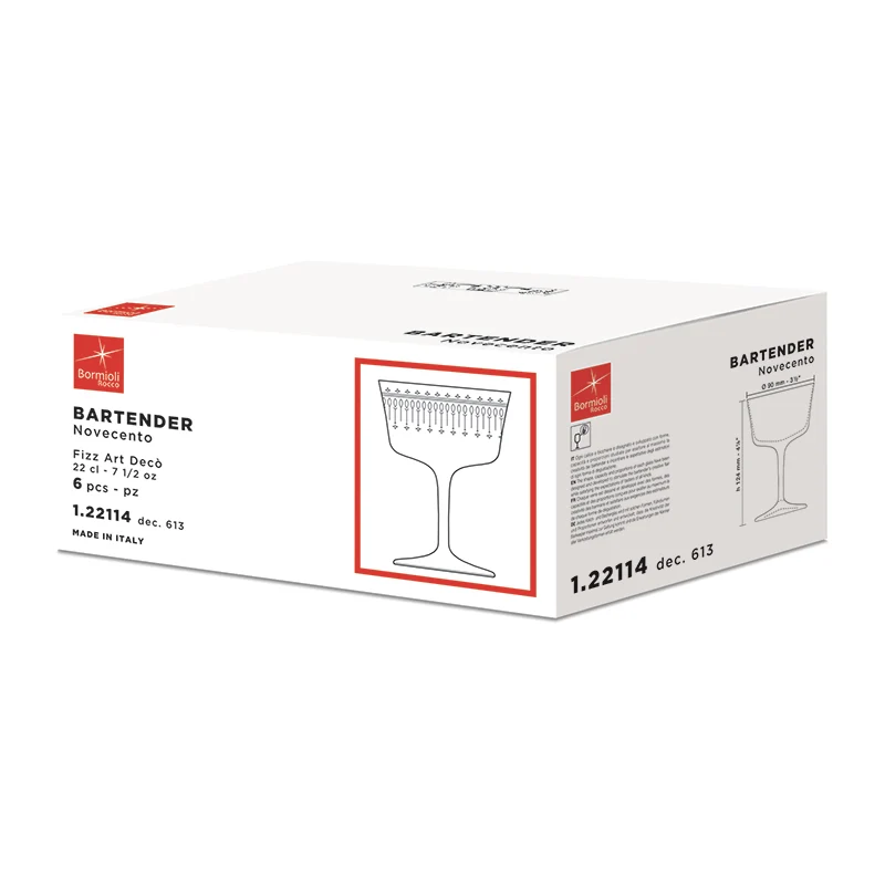 22 cl - Bartender Novecento Calice Cocktail in Vetro - Set 6 Pezzi