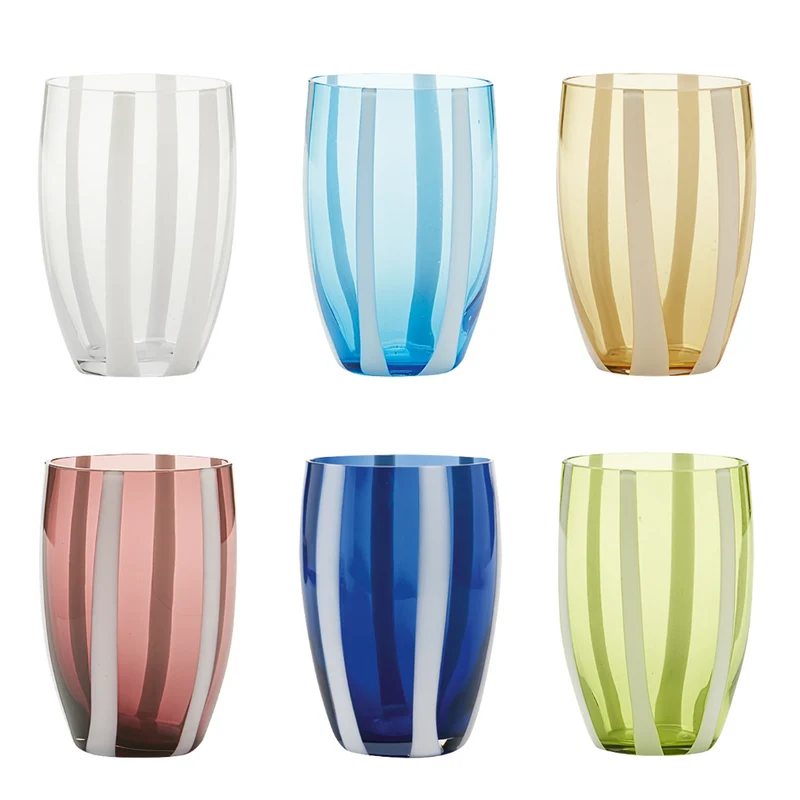 32 cl - Gessato Bicchiere Acqua A Righe in Vetro Lavorato A Mano - Set 6 Pezzi