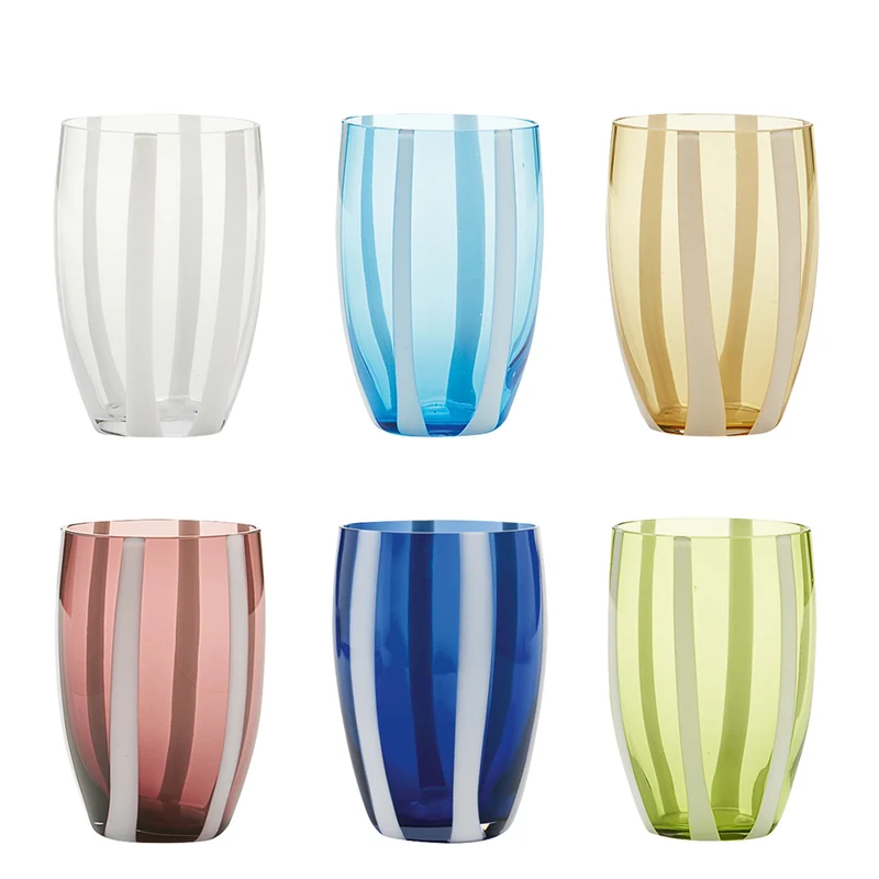 32 cl - Gessato Bicchiere Acqua A Righe in Vetro Lavorato A Mano - Set 6 Pezzi