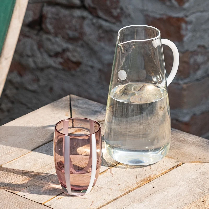 32 cl - Gessato Bicchiere Acqua A Righe in Vetro Lavorato A Mano - Set 6 Pezzi