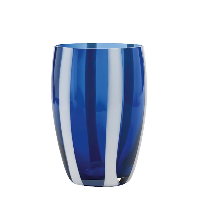 32 cl - Gessato Bicchiere Acqua A Righe in Vetro Lavorato A Mano - Set 6 Pezzi
