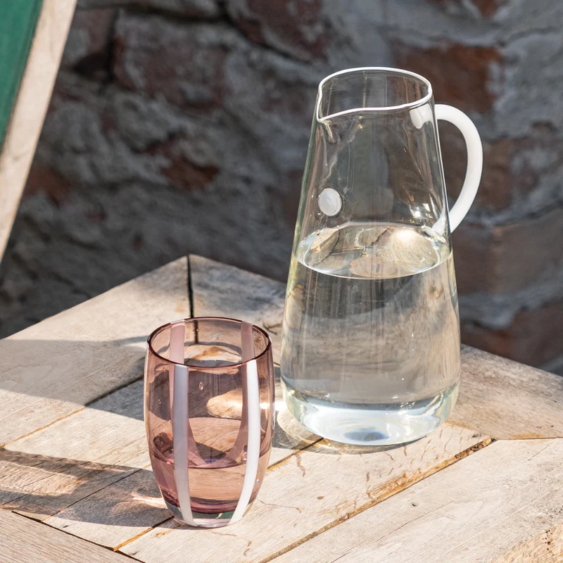 32 cl - Gessato Bicchiere Acqua A Righe in Vetro Lavorato A Mano - Set 6 Pezzi