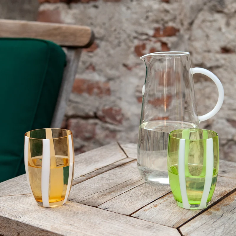 32 cl - Gessato Bicchiere Acqua A Righe in Vetro Lavorato A Mano - Set 6 Pezzi