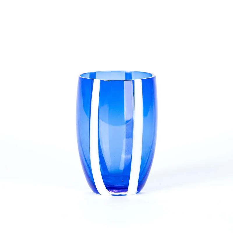 32 cl - Gessato Bicchiere Acqua A Righe in Vetro Lavorato A Mano - Set 6 Pezzi
