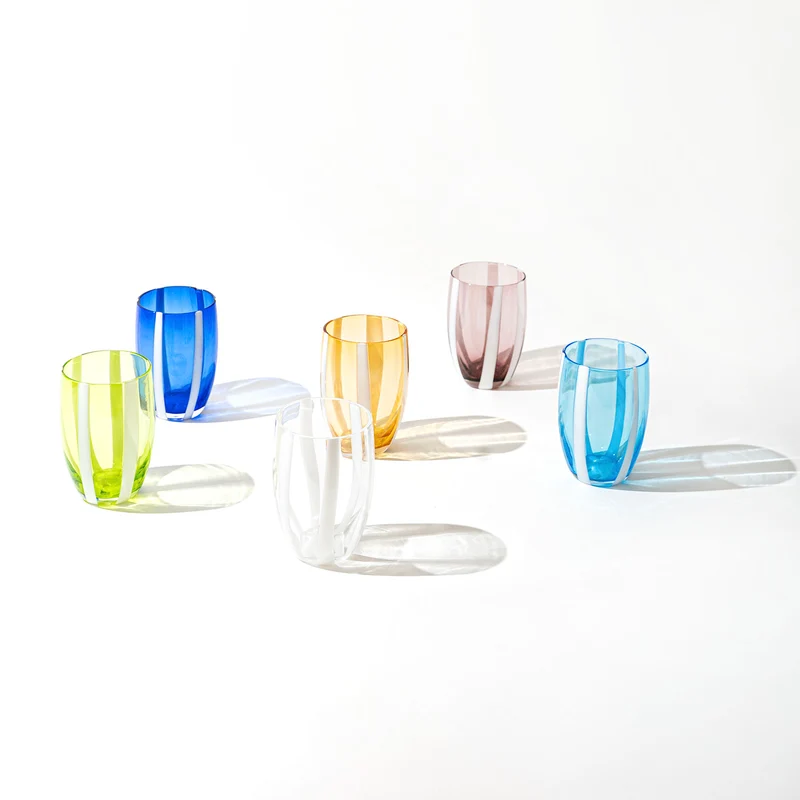 32 cl - Gessato Bicchiere Acqua A Righe in Vetro Lavorato A Mano - Set 6 Pezzi
