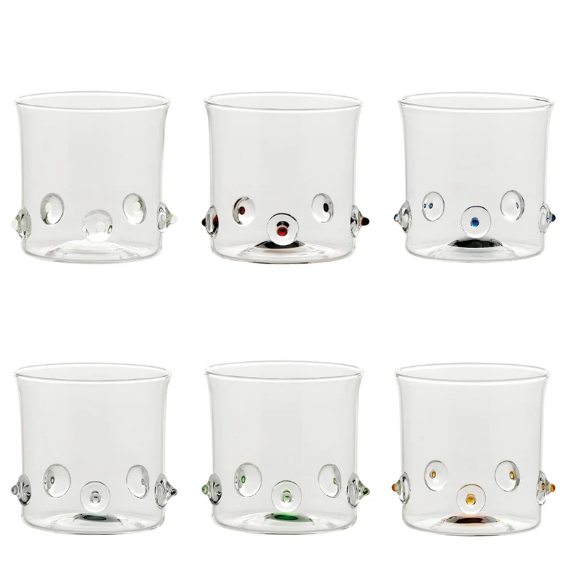 38 cl - Patèa Bicchiere Acqua Punti Colorati in Vetro Borosilicato - Set 6 Pezzi