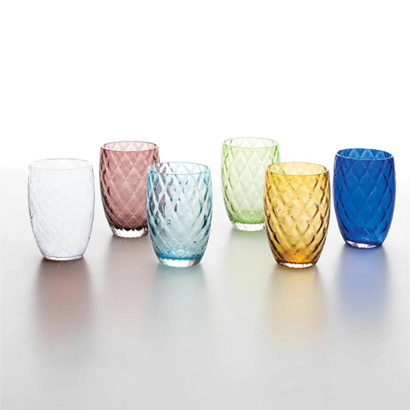 38 cl - Losanghe Bicchiere Acqua in Vetro Soffiato - Set 6 Pezzi