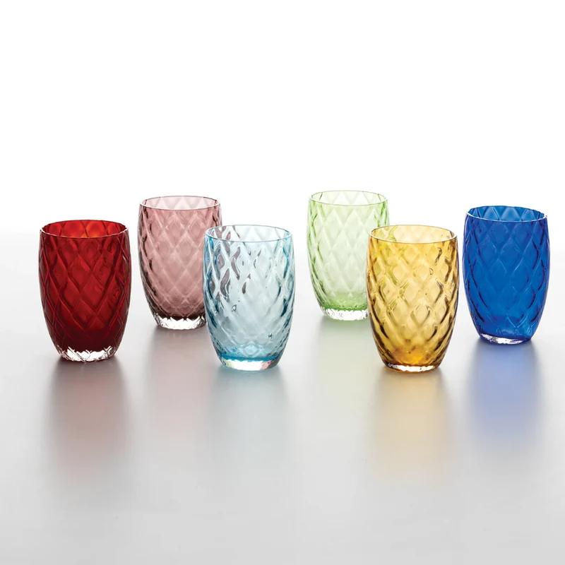 38 cl - Losanghe Bicchiere Acqua in Vetro Soffiato - Set 6 Pezzi