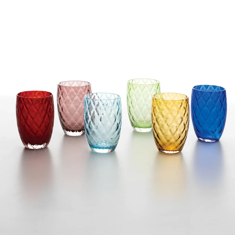 38 cl - Losanghe Bicchiere Acqua in Vetro Soffiato - Set 6 Pezzi
