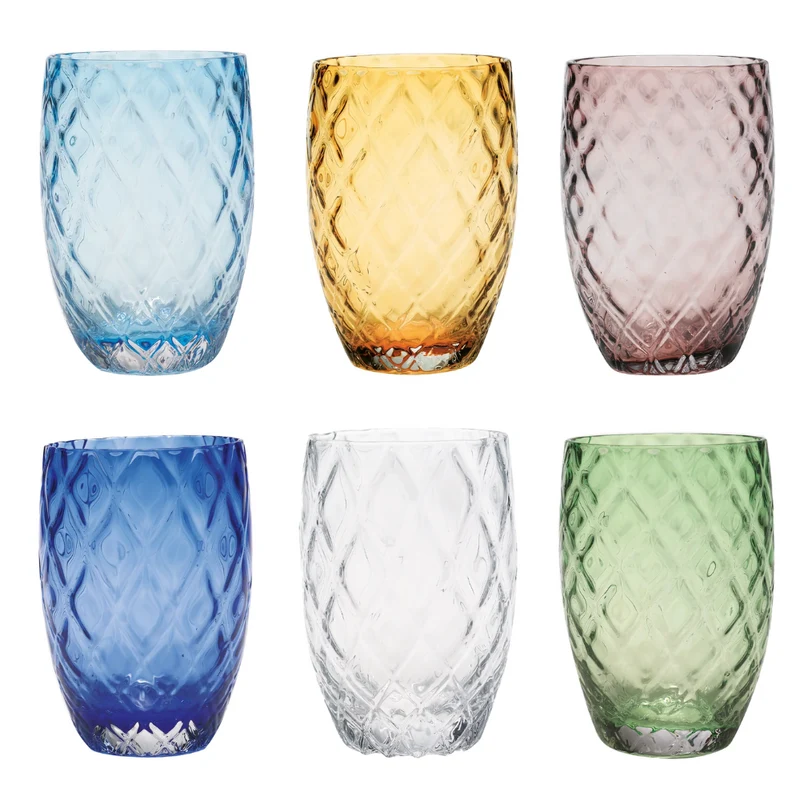 38 cl - Losanghe Bicchiere Acqua in Vetro Soffiato - Set 6 Pezzi