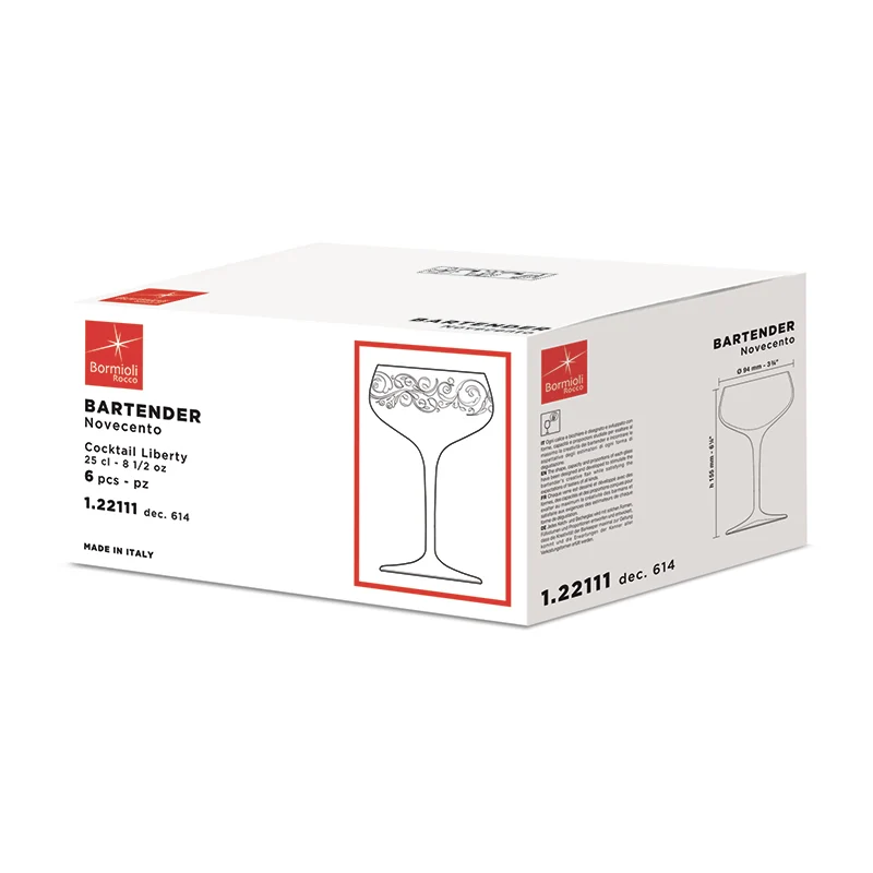 25 cl - Bartender Novecento Calice Cocktail in Vetro - Set 6 Pezzi