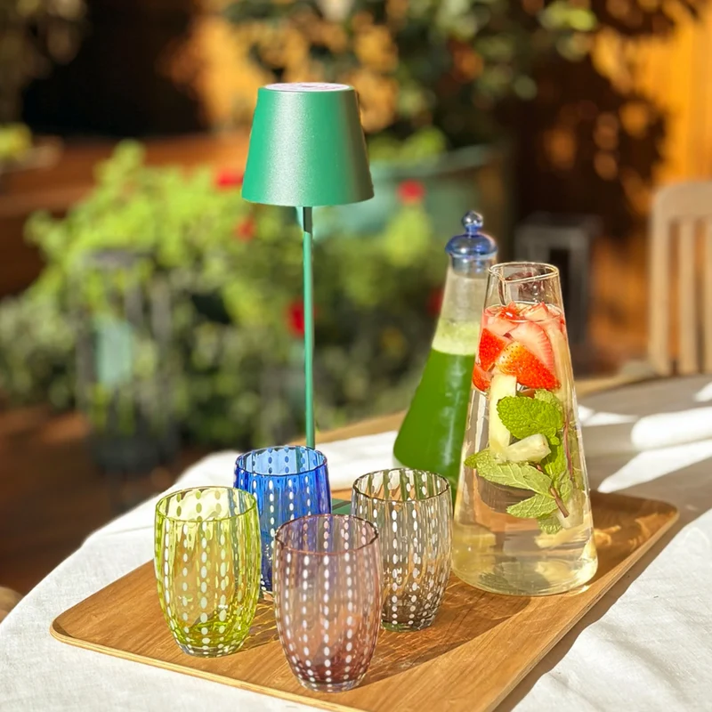 32 cl - Perle Bicchiere Acqua Pallini Bianchi in Vetro - Set 2 Pezzi