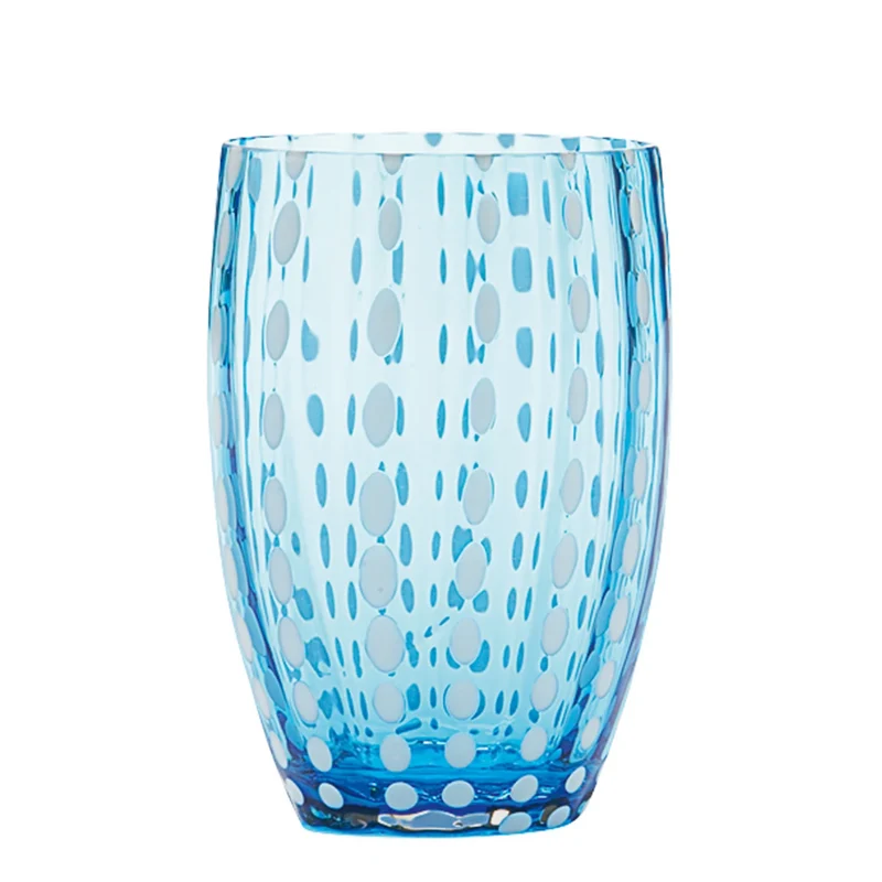 32 cl - Perle Bicchiere Acqua Pallini Bianchi in Vetro - Set 2 Pezzi