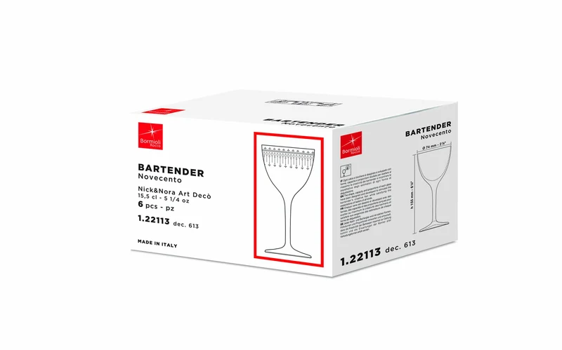 15.5 cl - Bartender Novecento Calice Nick e Nora in Vetro - Set 6 Pezzi