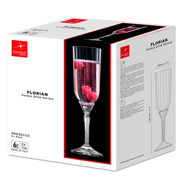 21 cl - Florian Calice Flute in Vetro - Set 6 Pezzi